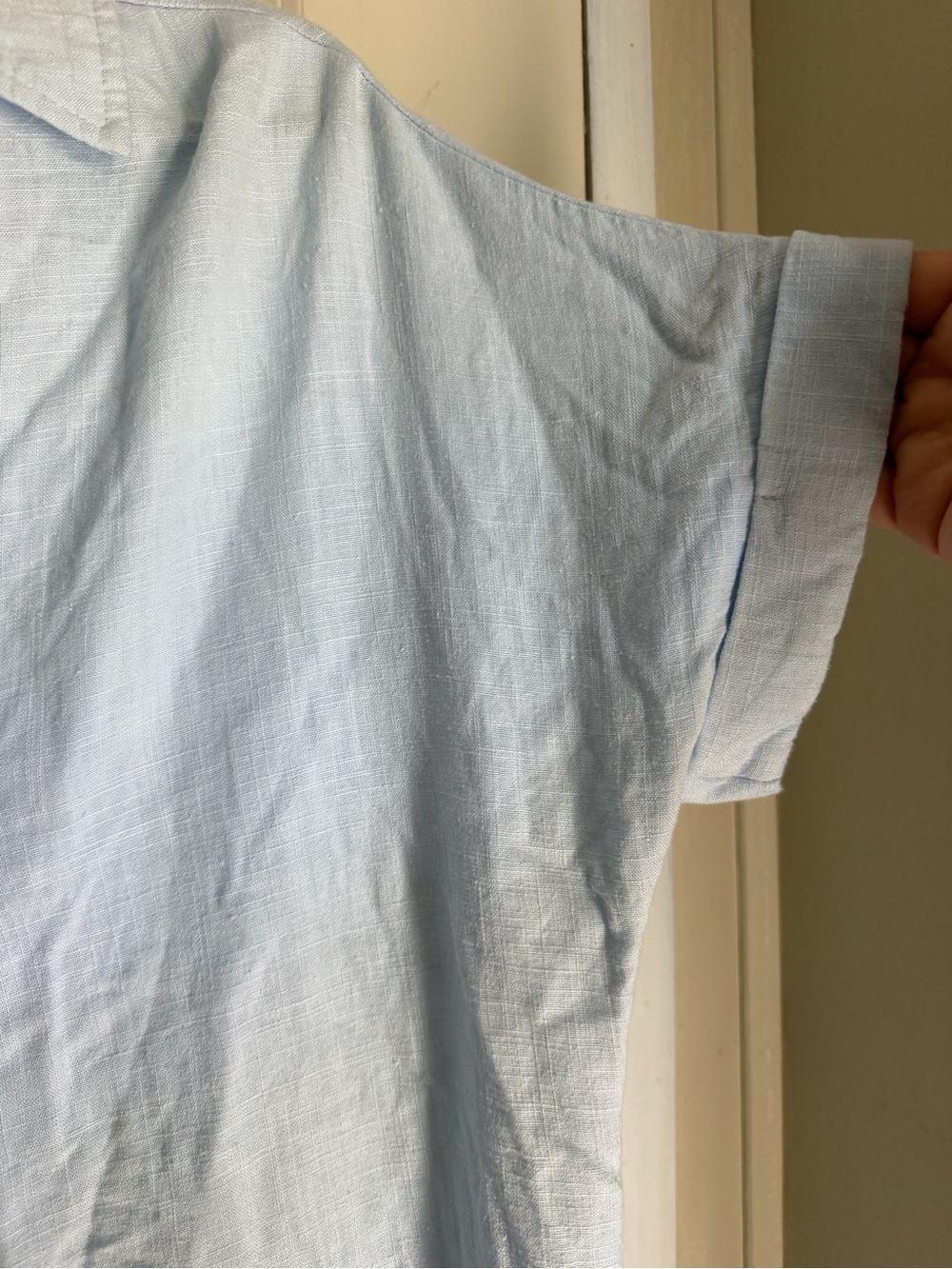 Umgee sky blue Linen/rayon V-Neck Collared Dress with High Low Frayed Hem S boho - Picture 5 of 10